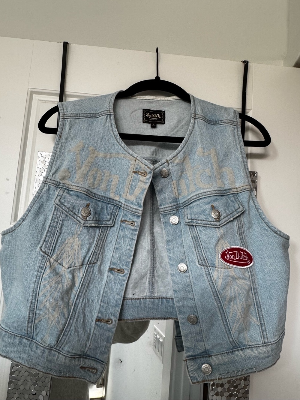 Von Dutch Women’s Light Wash Denim Vest Jacket - Light Blue